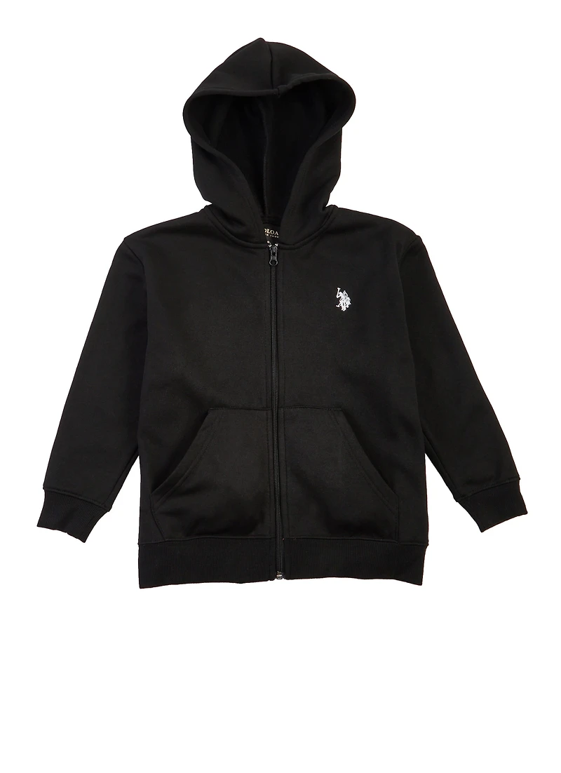 US Polo Boys 4-7 Hooded Sweatshirt, Black, Size 7