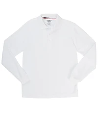 French Toast Boys 8-16 Solid Long Sleeve Pique Polo, White, Size XL