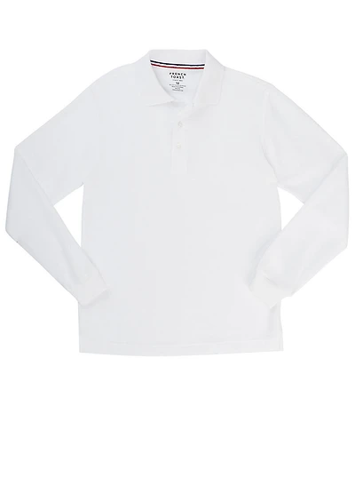 French Toast Boys 8-16 Solid Long Sleeve Pique Polo, White, Size XL