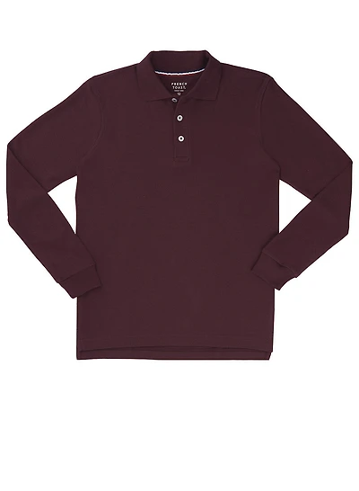 French Toast Boys 8-16 Long Sleeve Pique Polo, Burgundy, Size 14-16