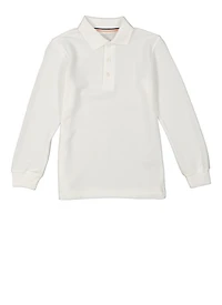 French Toast Boys 8-16 3 Button Long Sleeve Pique Polo, White, Size 8