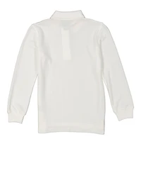 French Toast Boys 8-16 3 Button Long Sleeve Pique Polo, White, Size 8