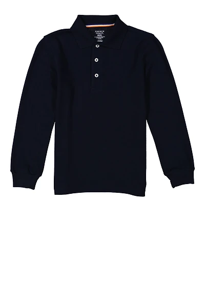 French Toast Boys 8-16 Long Sleeve Solid Pique Polo, Blue, Size 14-16