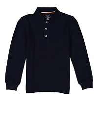 French Toast Boys 8-16 Long Sleeve Solid Pique Polo, Blue, Size 14-16