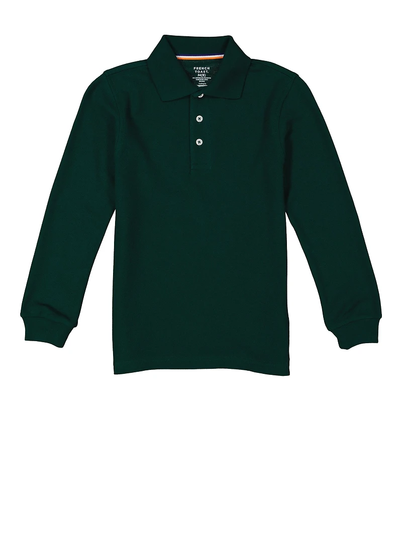 French Toast Boys 8-16 Solid Long Sleeve Polo Shirt, Green, Size 14-16