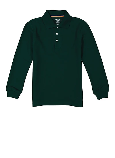 French Toast Boys 8-16 Solid Long Sleeve Polo Shirt, Green, Size 14-16