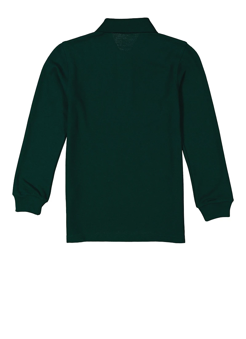 French Toast Boys 8-16 Solid Long Sleeve Polo Shirt, Green, Size 14-16