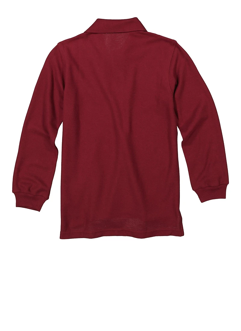 French Toast Boys 8-16 Interlock Long Sleeve Polo Shirt, Burgundy, Size 10-12