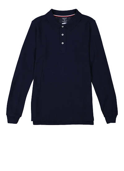 French Toast Boys 16-20 Long Sleeve Pique Polo, Blue, Size 16