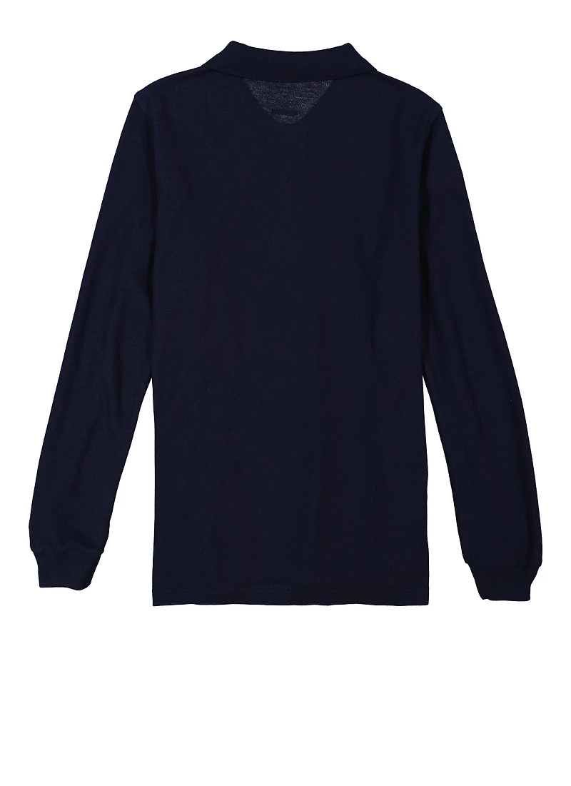 French Toast Boys 16-20 Long Sleeve Pique Polo, Blue, Size 16