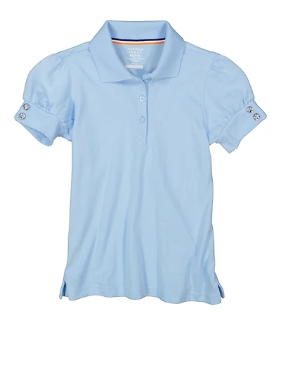 French Toast Girls 7-16 Puff Sleeve Polo Shirt, Blue, Size 10-12