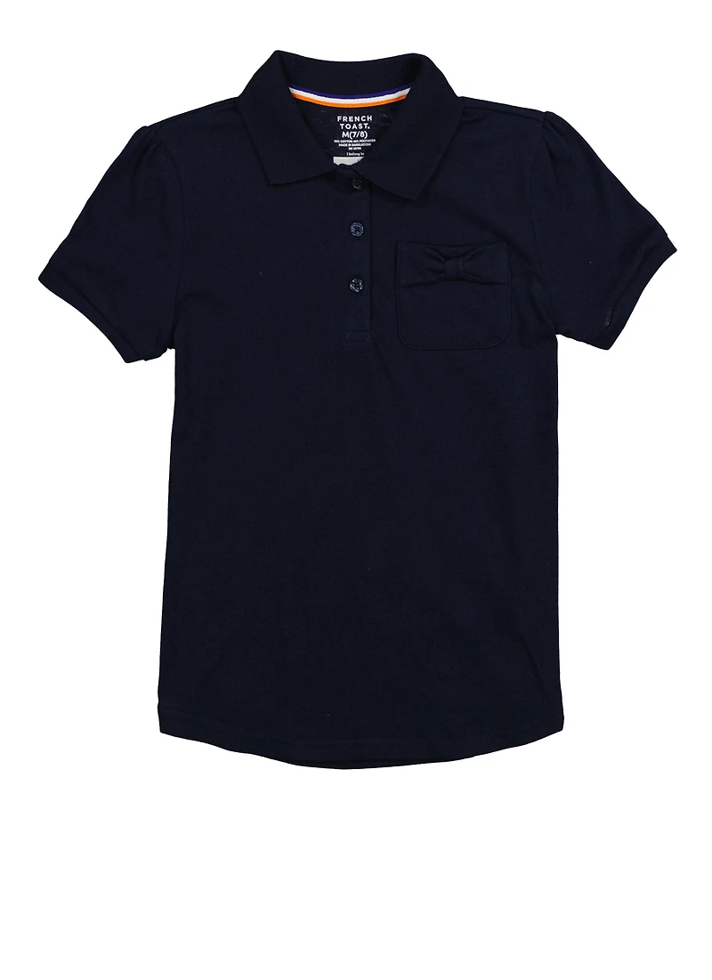 French Toast Girls 7-16 Puff Sleeve Polo Shirt, Blue, Size 7-8
