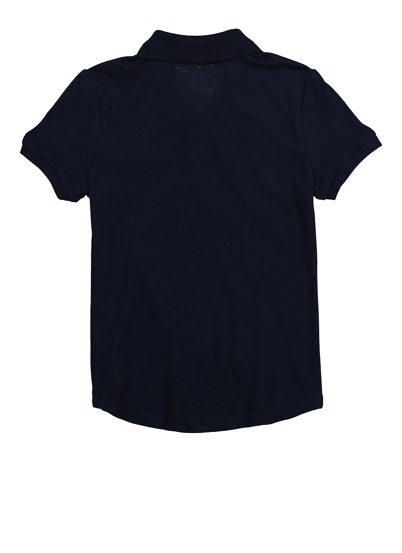 French Toast Girls 7-16 Puff Sleeve Polo Shirt, Blue, Size 7-8