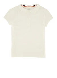 French Toast Girls 7-16 Short Sleeve Peter Pan Collar Polo, White, Size 14-16