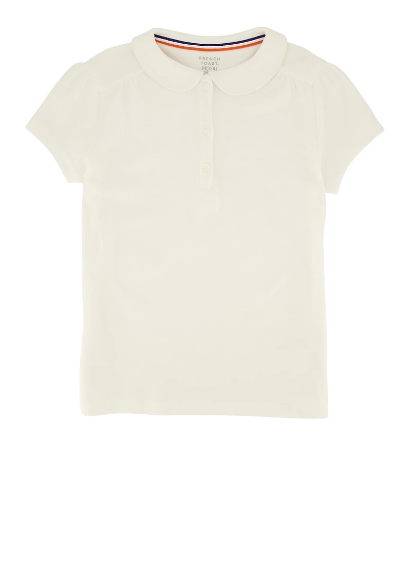 French Toast Girls 7-16 Short Sleeve Peter Pan Collar Polo, White,