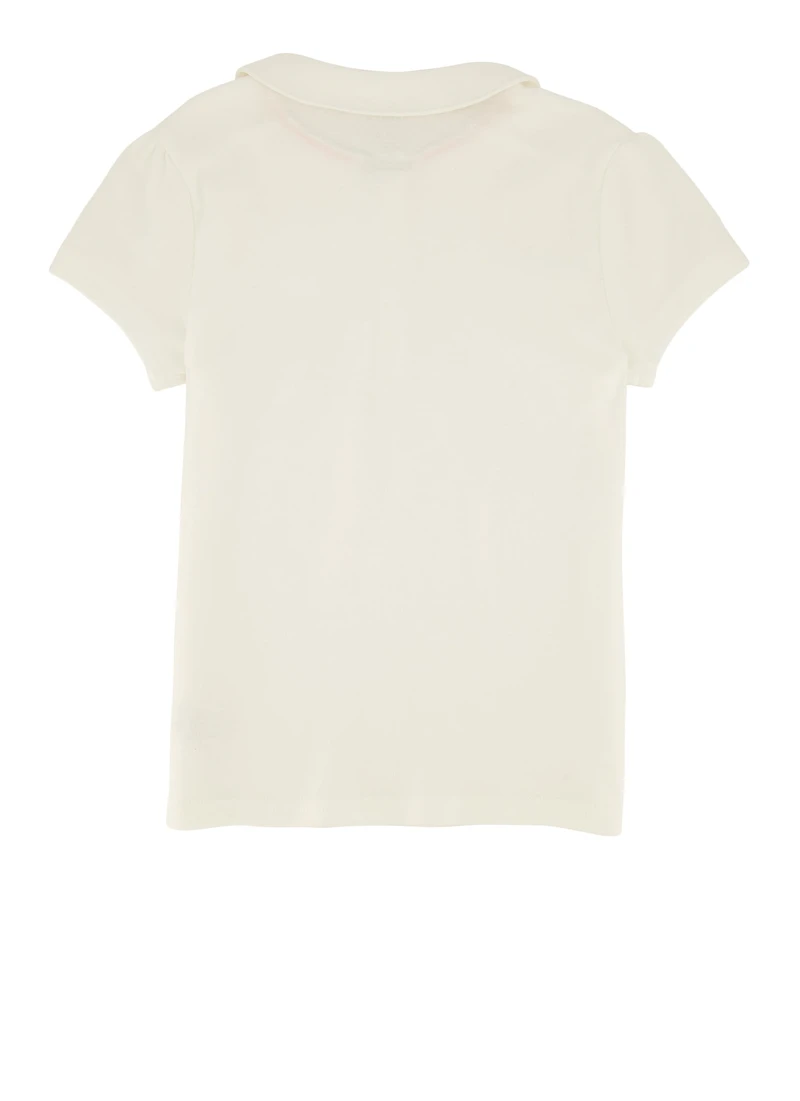 French Toast Girls 7-16 Short Sleeve Peter Pan Collar Polo, White, Size 14-16