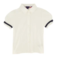 French Toast Girls 4-6x Short Sleeve Ribbon Detail Blouse, White,