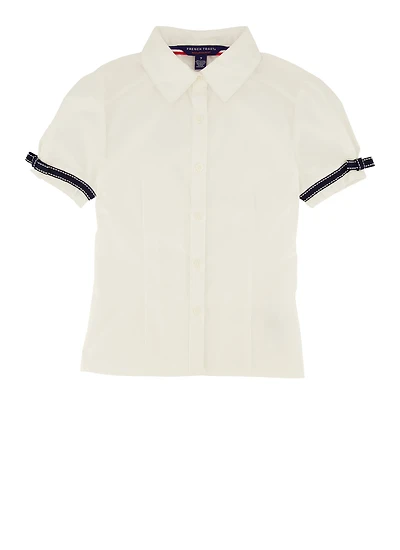 French Toast Girls 7-14 Ribbon Trim Short Sleeve Shirt, White, Size 10