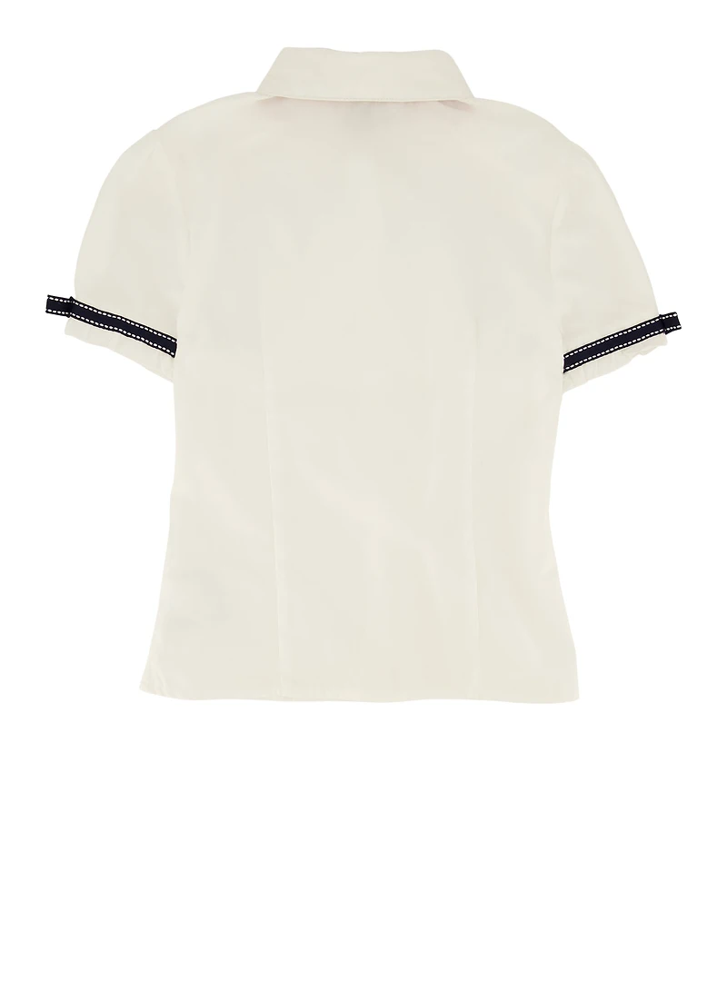 French Toast Girls 7-14 Ribbon Trim Short Sleeve Shirt