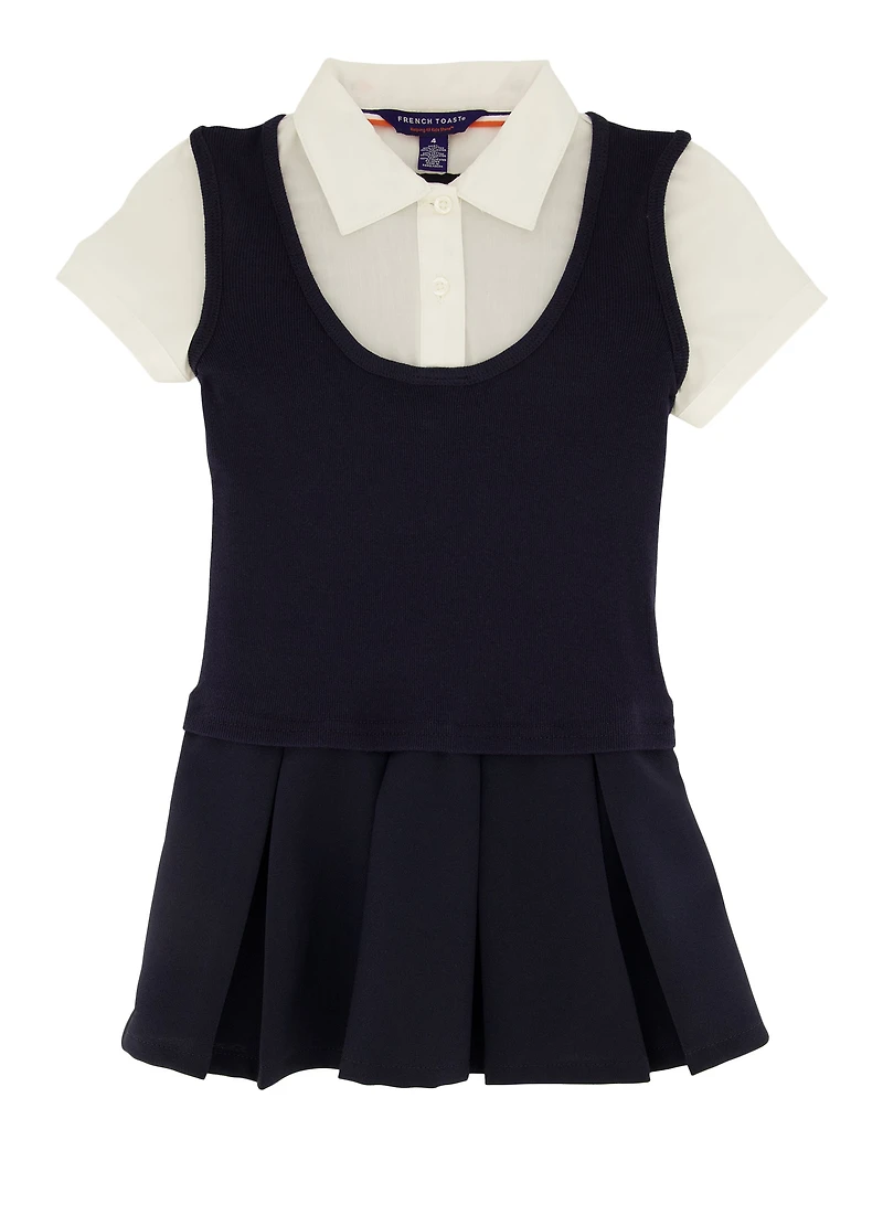 French Toast Girls 4-6x Short Sleeve Pleated Dress, Blue, Size 4