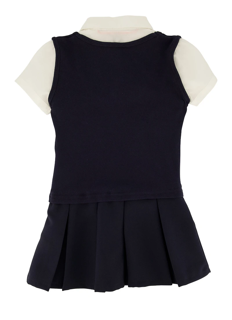 French Toast Girls 4-6x Short Sleeve Pleated Dress, Blue,