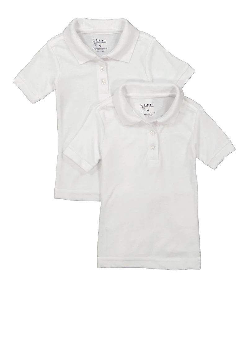 Boys 4-7 2 Pack Basic Short Sleeve Polo Shirts, White,