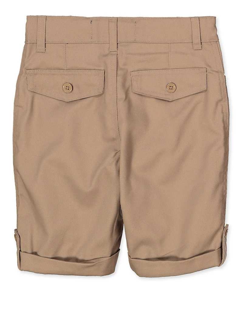 Girls School Uniform 2 Pack Tabbed Shorts Khaki Size 7-14, Khaki, Size 10