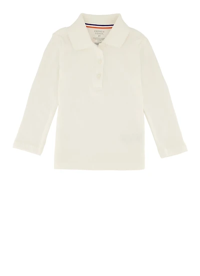 French Toast Girls 2T-4T Picot Collar Long Sleeve Polo, White, Size 3T
