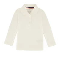 French Toast Girls 2T-4T Picot Collar Long Sleeve Polo, White, Size 3T