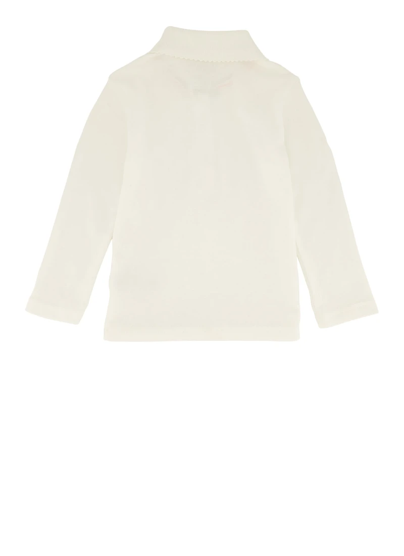 French Toast Girls 2T-4T Picot Collar Long Sleeve Polo, White, Size 2T