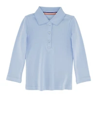 French Toast Girls 2T-4T Solid Long Sleeve Polo Shirt, Blue, Size 2T