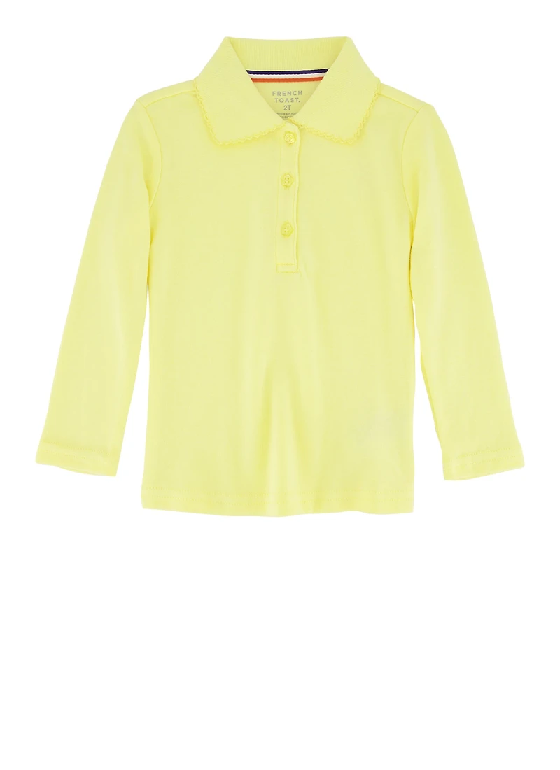 French Toast Girls 2T-4T Long Sleeve Polo Shirt, Yellow, Size 2T