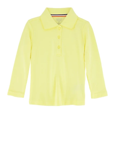 French Toast Girls 2T-4T Long Sleeve Polo Shirt, Yellow, Size 2T