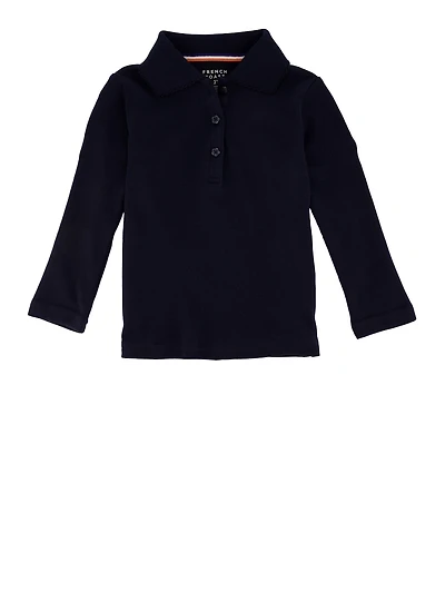 French Toast Girls 2T-4T Picot Collar Long Sleeve Polo Shirt, Blue, Size 4T