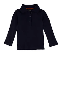 French Toast Girls 2T-4T Picot Collar Long Sleeve Polo Shirt, Blue, Size 4T