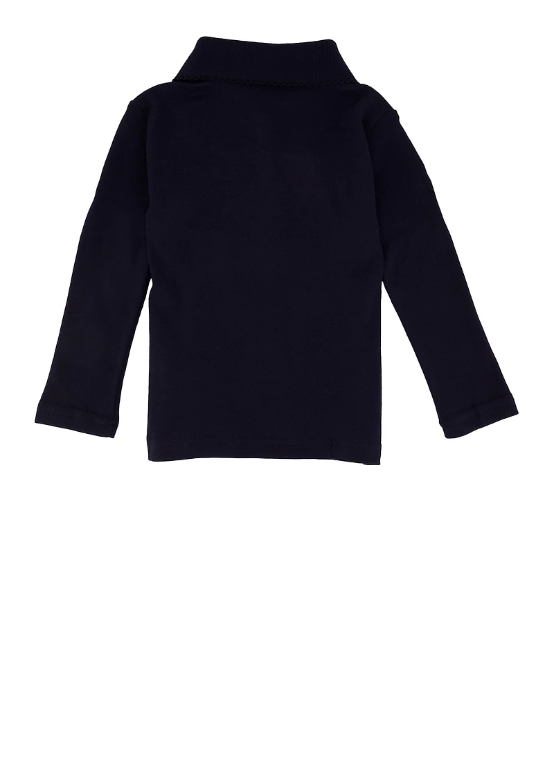 French Toast Girls 2T-4T Picot Collar Long Sleeve Polo Shirt, Blue, Size 4T