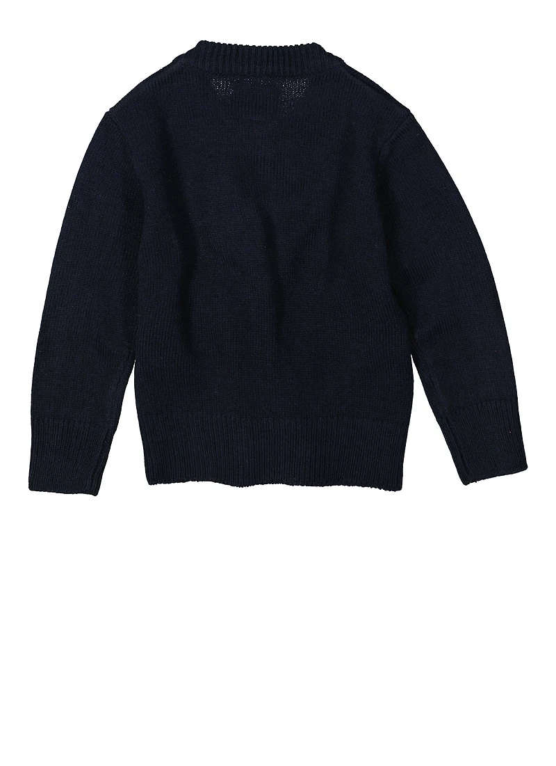 French Toast Girls 2T-4T Button Front Crew Neck Cardigan, Blue, Size 3T