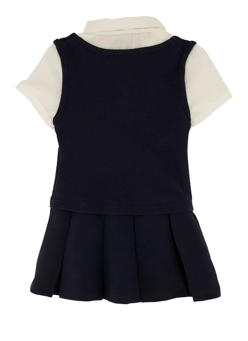 French Toast Girls 2T-4T Short Sleeve Pleated Dress, Blue, Size 3T