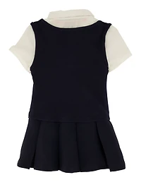French Toast Girls 2T-4T Short Sleeve Pleated Dress, Blue, Size 3T