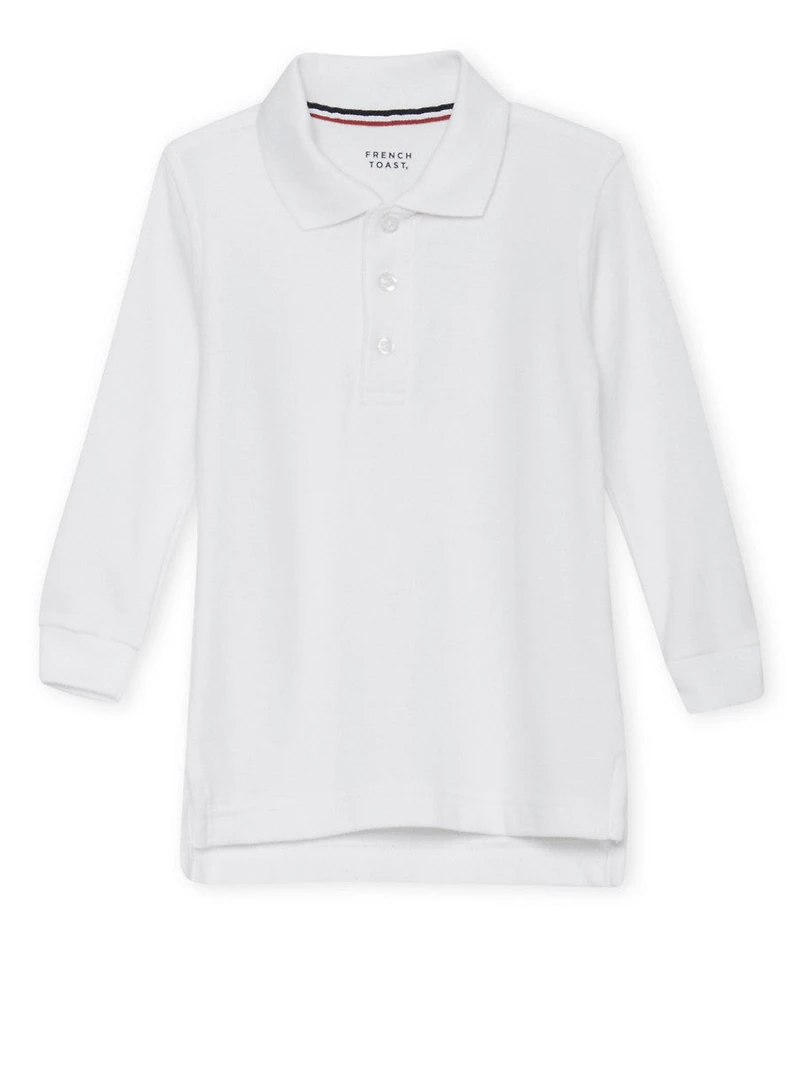 French Toast Boys 2T-4T Long Sleeve Pique Polo, White, Size 2T