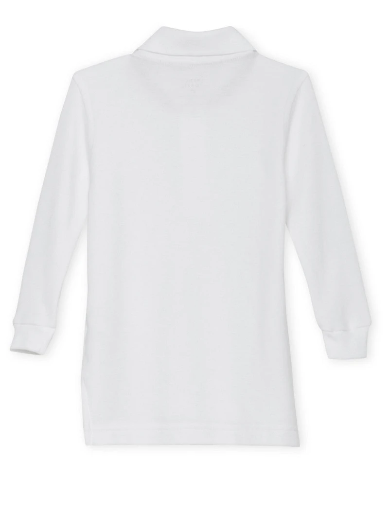 French Toast Boys 2T-4T Long Sleeve Pique Polo, White, Size 4T