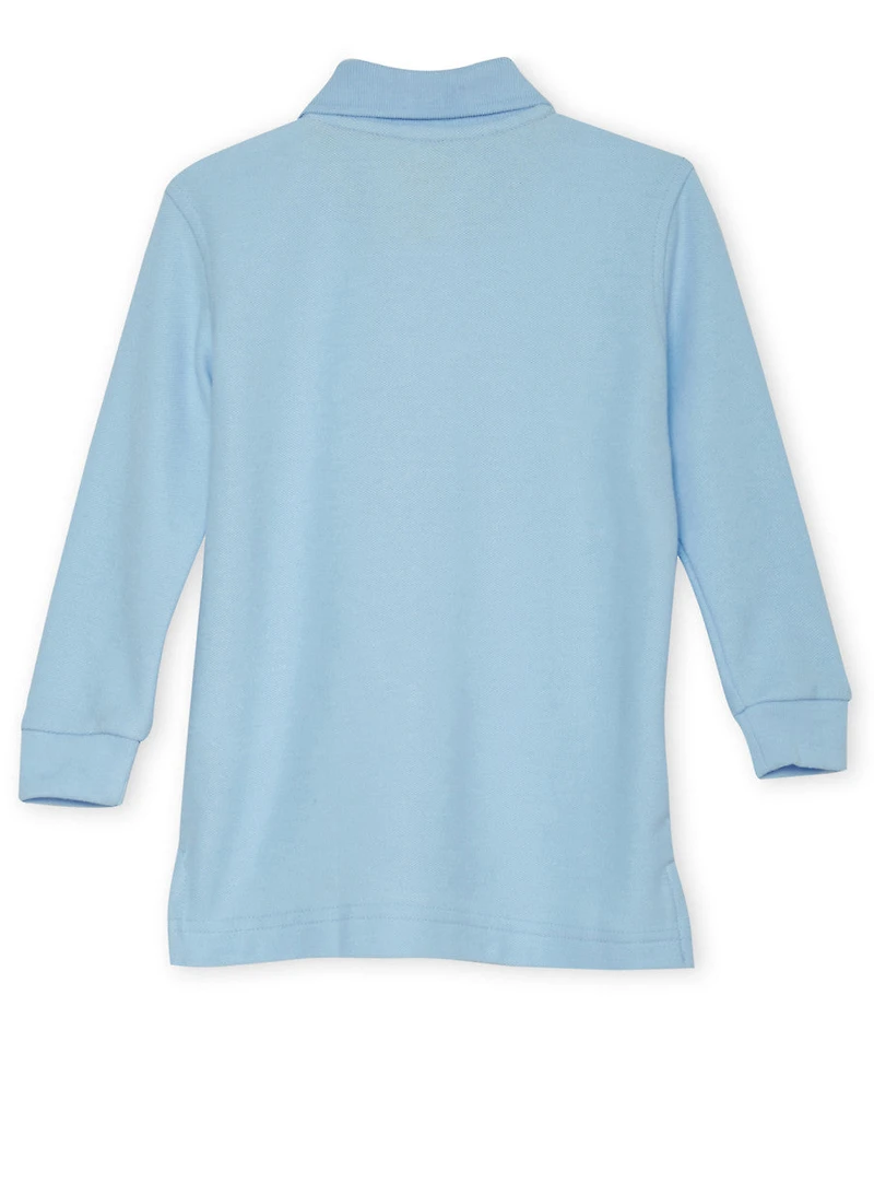 French Toast Boys 2T-4T Long Sleeve Pique Polo, Blue, Size 3T