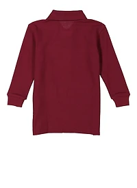 French Toast Boys 2T-4T Long Sleeve Pique Polo, Burgundy, Size 2T