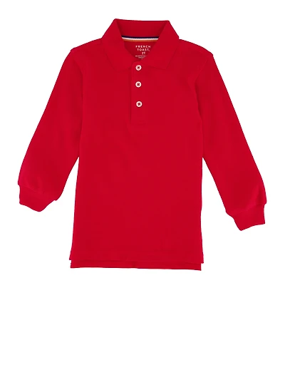 French Toast Boys 2T-4T Solid Long Sleeve Pique Polo, Red, Size 3T