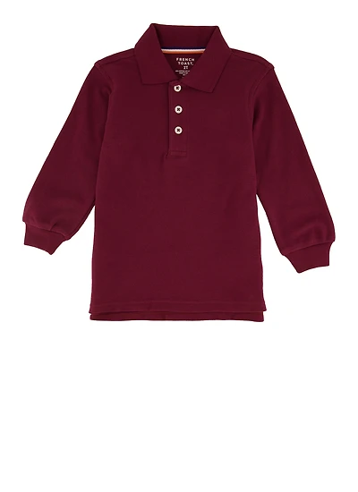 French Toast Boys 2T-4T Long Sleeve Collar Interlock Polo, Burgundy, Size 3T