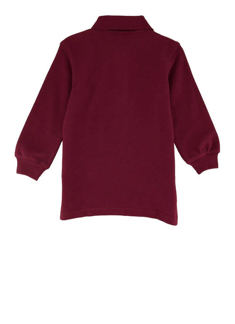 French Toast Boys 2T-4T Long Sleeve Collar Interlock Polo, Burgundy, Size 4T