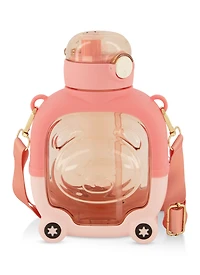 Bear Graphic Flip Straw Water Bottle, Pink