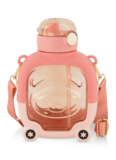 Bear Graphic Flip Straw Water Bottle