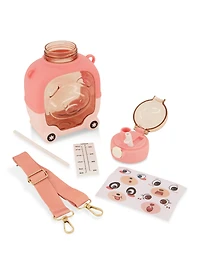 Bear Graphic Flip Straw Water Bottle, Pink