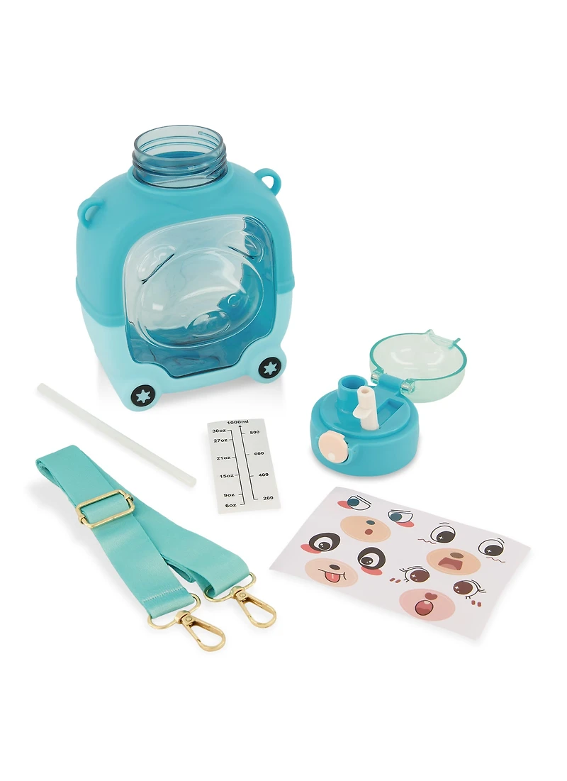 Bear Graphic Flip Straw Water Bottle